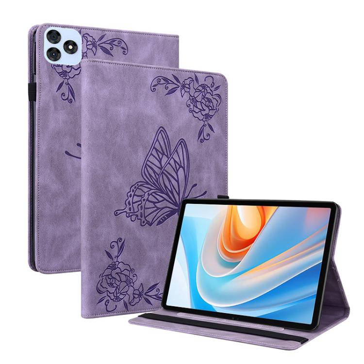 For itel VistaTab 30 Butterfly Flower Embossed Leather Tablet Case(Purple)
