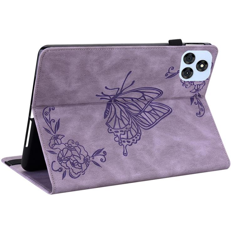 For itel VistaTab 30 Butterfly Flower Embossed Leather Tablet Case(Purple)