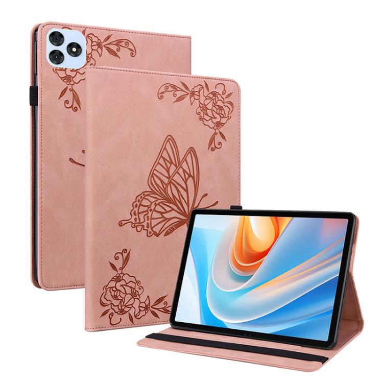 For itel VistaTab 30 Butterfly Flower Embossed Leather Tablet Case(Rose Gold)