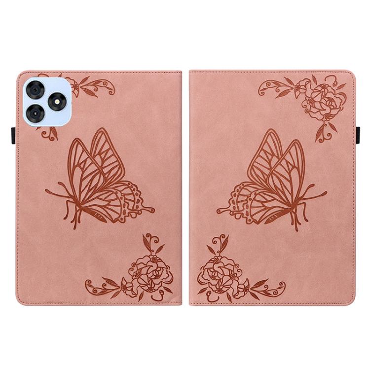 For itel VistaTab 30 Butterfly Flower Embossed Leather Tablet Case(Rose Gold)