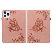 For itel VistaTab 30 Butterfly Flower Embossed Leather Tablet Case(Rose Gold)