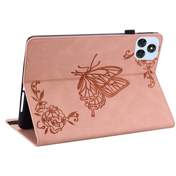 For itel VistaTab 30 Butterfly Flower Embossed Leather Tablet Case(Rose Gold)