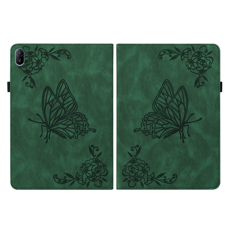 For Huawei MatePad SE 11 2024 Butterfly Flower Embossed Leather Tablet Case(Green)