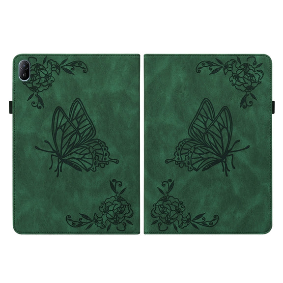 For Huawei MatePad SE 11 2024 Butterfly Flower Embossed Leather Tablet Case(Green)