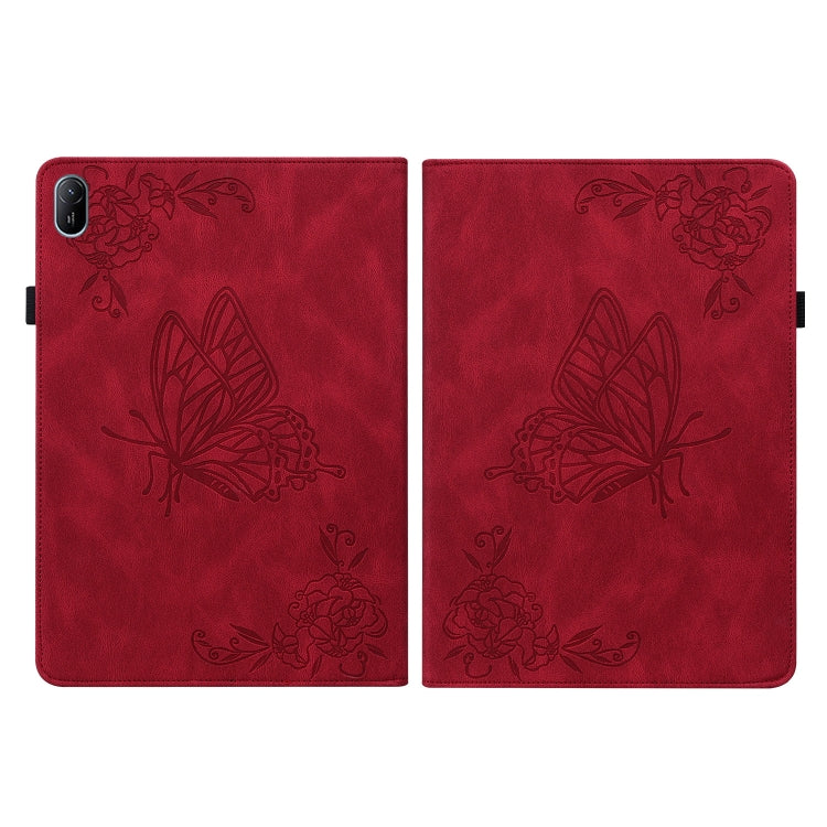For Huawei MatePad SE 11 2024 Butterfly Flower Embossed Leather Tablet Case(Red)