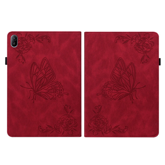 For Huawei MatePad SE 11 2024 Butterfly Flower Embossed Leather Tablet Case(Red)