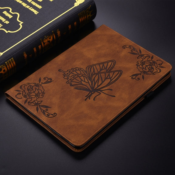 For Huawei MatePad SE 11 2024 Butterfly Flower Embossed Leather Tablet Case(Brown)