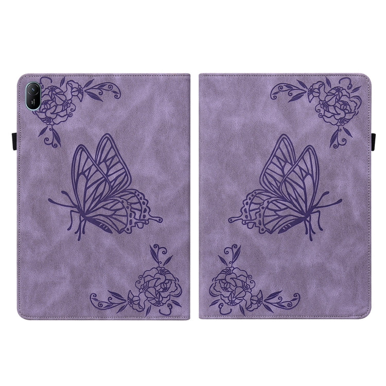 For Huawei MatePad SE 11 2024 Butterfly Flower Embossed Leather Tablet Case(Purple)