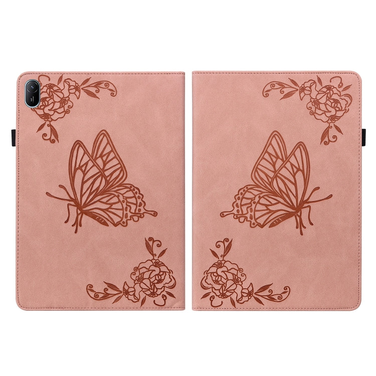 For Huawei MatePad SE 11 2024 Butterfly Flower Embossed Leather Tablet Case(Rose Gold)
