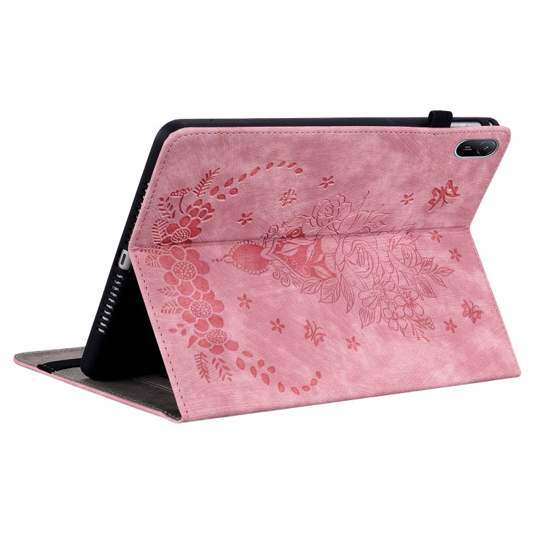 For Huawei MatePad SE 11 2024 Butterfly Rose Embossed Leather Tablet Case(Pink)