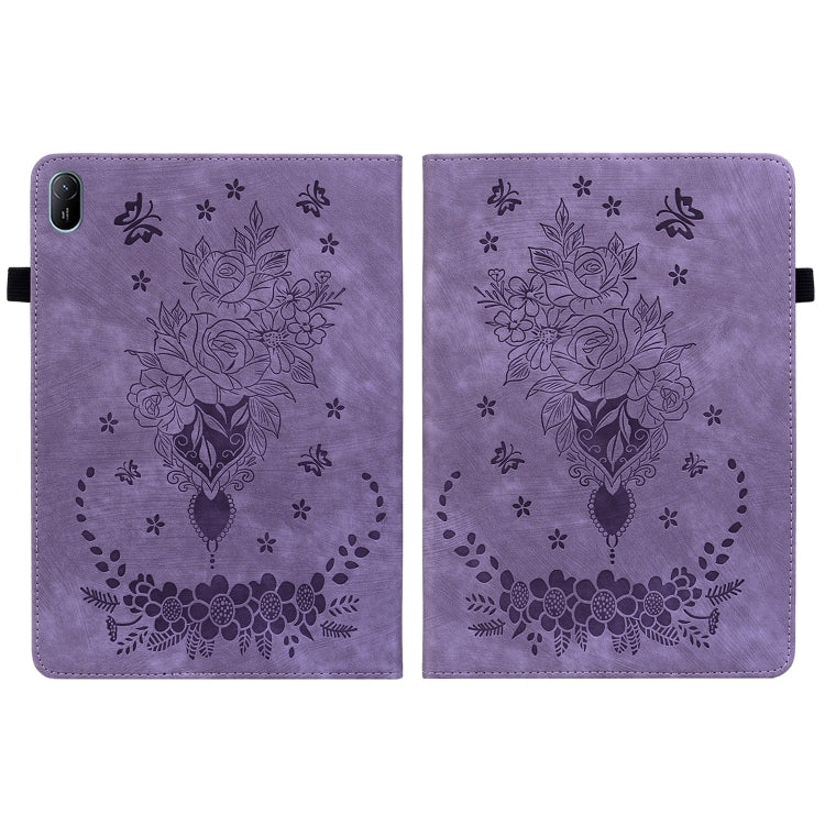 For Huawei MatePad SE 11 2024 Butterfly Rose Embossed Leather Tablet Case(Purple)