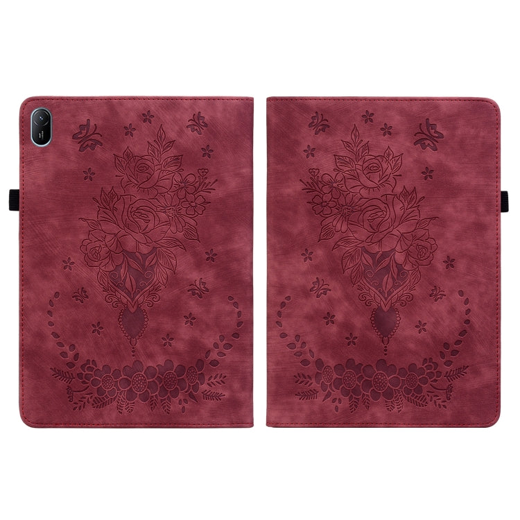 For Huawei MatePad SE 11 2024 Butterfly Rose Embossed Leather Tablet Case(Red)