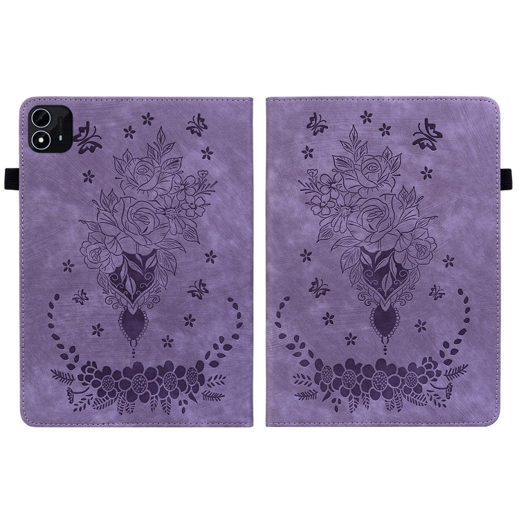 For itel Pad One 10.1 Butterfly Rose Embossed Leather Tablet Case(Purple)