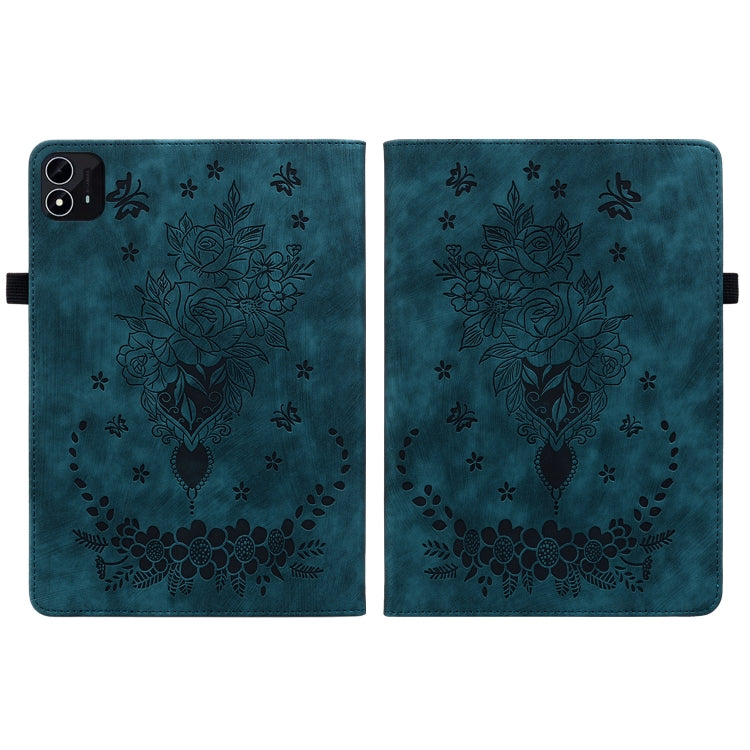 For itel Pad One 10.1 Butterfly Rose Embossed Leather Tablet Case(Dark Blue)