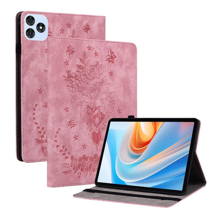 For itel VistaTab 30 Butterfly Rose Embossed Leather Tablet Case(Pink)