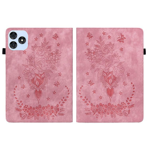 For itel VistaTab 30 Butterfly Rose Embossed Leather Tablet Case(Pink)