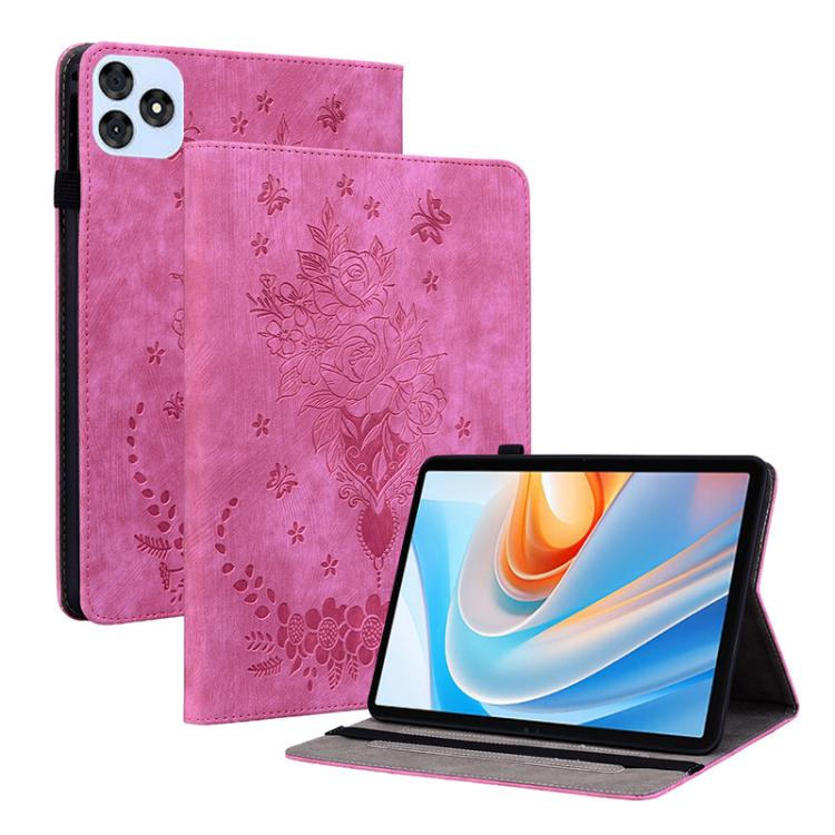For itel VistaTab 30 Butterfly Rose Embossed Leather Tablet Case(Rose Red)