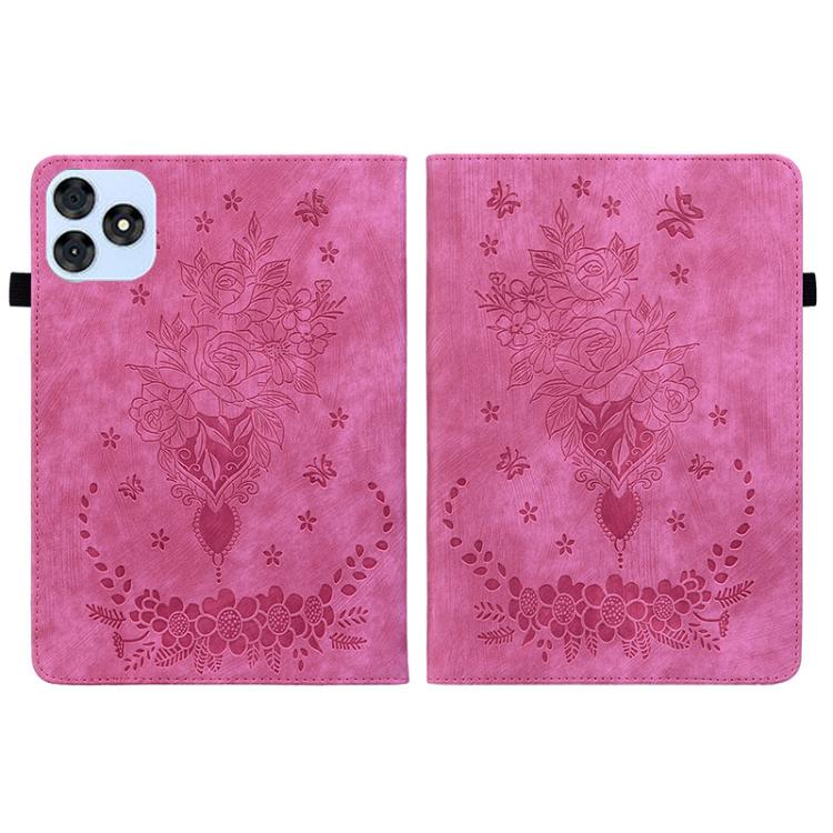 For itel VistaTab 30 Butterfly Rose Embossed Leather Tablet Case(Rose Red)