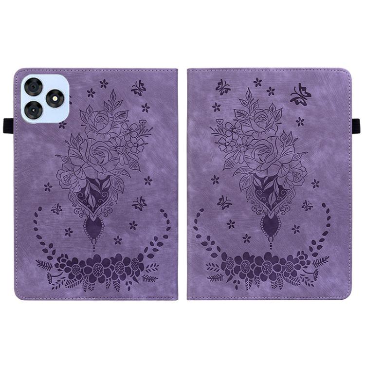 For itel VistaTab 30 Butterfly Rose Embossed Leather Tablet Case(Purple)