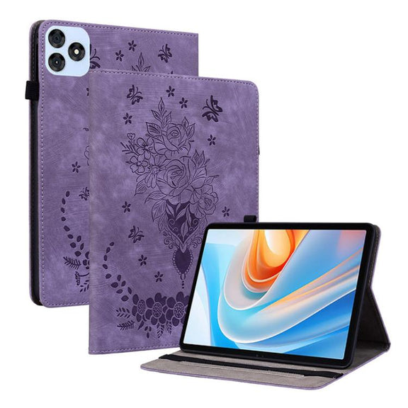 For itel VistaTab 30 Butterfly Rose Embossed Leather Tablet Case(Purple)