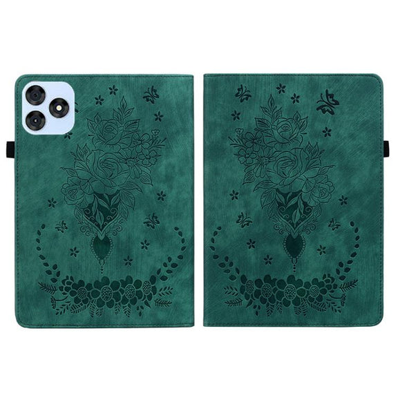 For itel VistaTab 30 Butterfly Rose Embossed Leather Tablet Case(Green)
