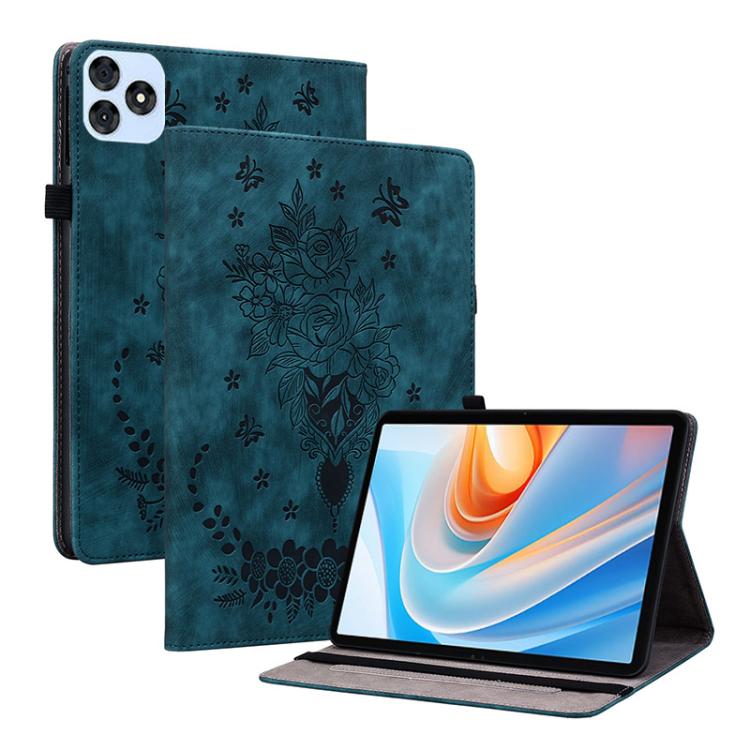 For itel VistaTab 30 Butterfly Rose Embossed Leather Tablet Case(Dark Blue)