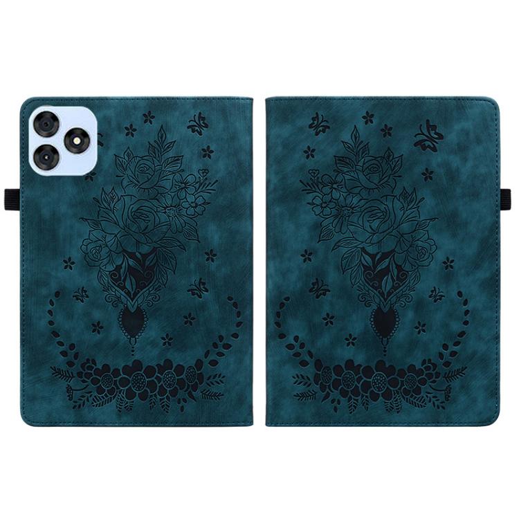 For itel VistaTab 30 Butterfly Rose Embossed Leather Tablet Case(Dark Blue)