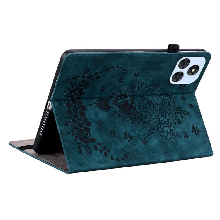 For itel VistaTab 30 Butterfly Rose Embossed Leather Tablet Case(Dark Blue)