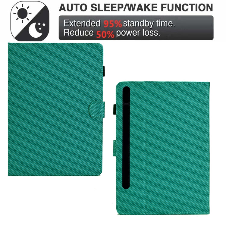 For Samsung Galaxy Tab S9 / S9 FE Solid Color Fiber Texture Smart Tablet Leather Case(Lake Green)
