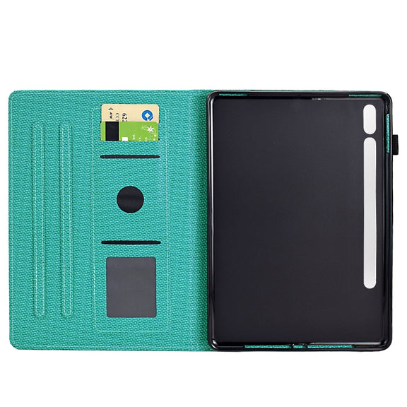 For Samsung Galaxy Tab S9 / S9 FE Solid Color Fiber Texture Smart Tablet Leather Case(Lake Green)