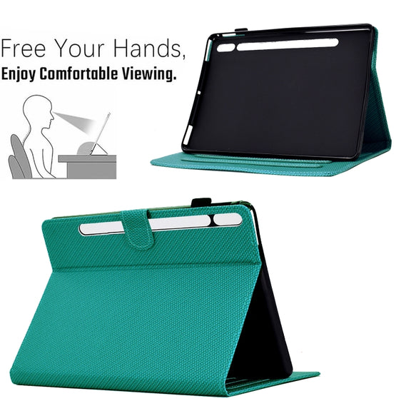 For Samsung Galaxy Tab S9 / S9 FE Solid Color Fiber Texture Smart Tablet Leather Case(Lake Green)