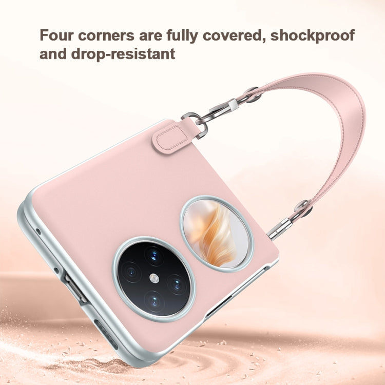 For Huawei Pocket 2 SULADA Skin Feel Liquid Leather Phone Case with Strap(Pink)