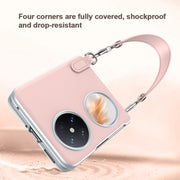 For Huawei P50 Pocket / Pocket S SULADA Skin Feel Liquid Leather Phone Case with Strap(Pink)