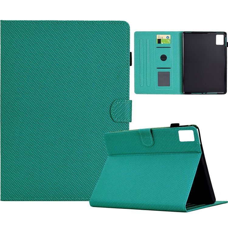 For Lenovo Tab M11 / Xiaoxin Pad 2024 Solid Color Fiber Texture Smart Tablet Leather Case(Lake Green)