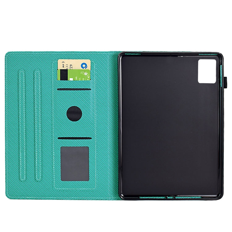 For Lenovo Tab M11 / Xiaoxin Pad 2024 Solid Color Fiber Texture Smart Tablet Leather Case(Lake Green)