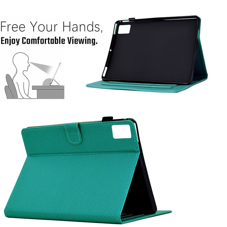 For Lenovo Tab M11 / Xiaoxin Pad 2024 Solid Color Fiber Texture Smart Tablet Leather Case(Lake Green)