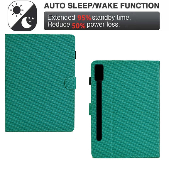 For Lenovo Tab P12 Solid Color Fiber Texture Smart Tablet Leather Case(Lake Green)