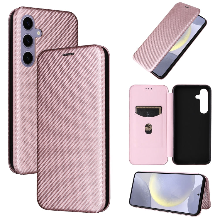 For Samsung Galaxy S25+ 5G Carbon Fiber Texture Flip Leather Phone Case(Pink)