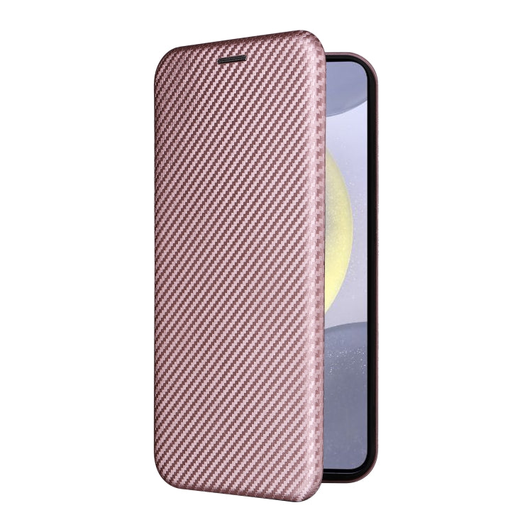For Samsung Galaxy S25+ 5G Carbon Fiber Texture Flip Leather Phone Case(Pink)