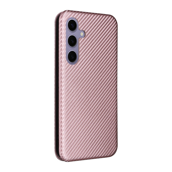 For Samsung Galaxy S25+ 5G Carbon Fiber Texture Flip Leather Phone Case(Pink)