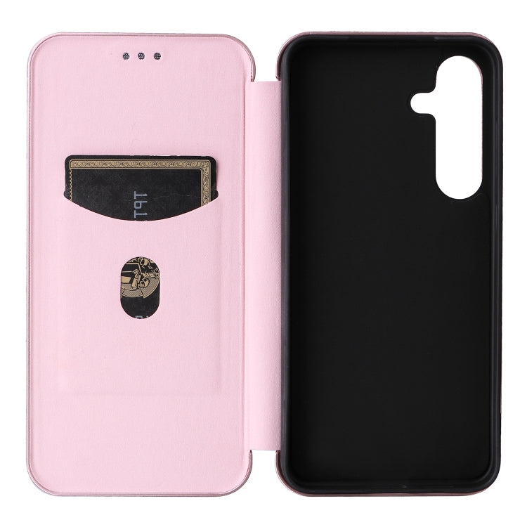 For Samsung Galaxy S25+ 5G Carbon Fiber Texture Flip Leather Phone Case(Pink)