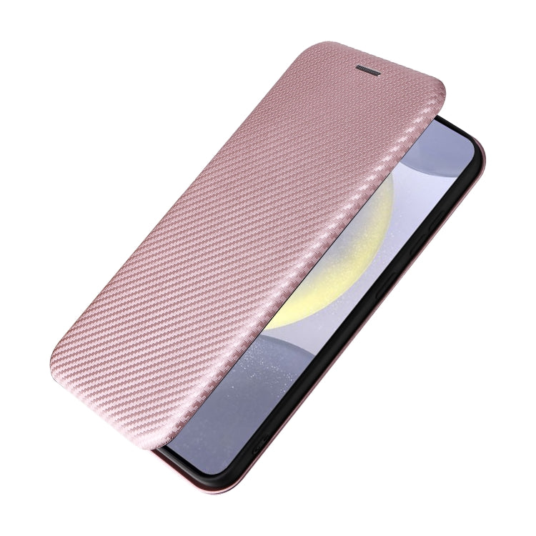 For Samsung Galaxy S25+ 5G Carbon Fiber Texture Flip Leather Phone Case(Pink)
