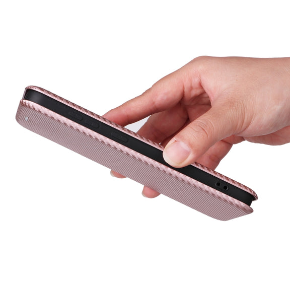 For Samsung Galaxy S25+ 5G Carbon Fiber Texture Flip Leather Phone Case(Pink)
