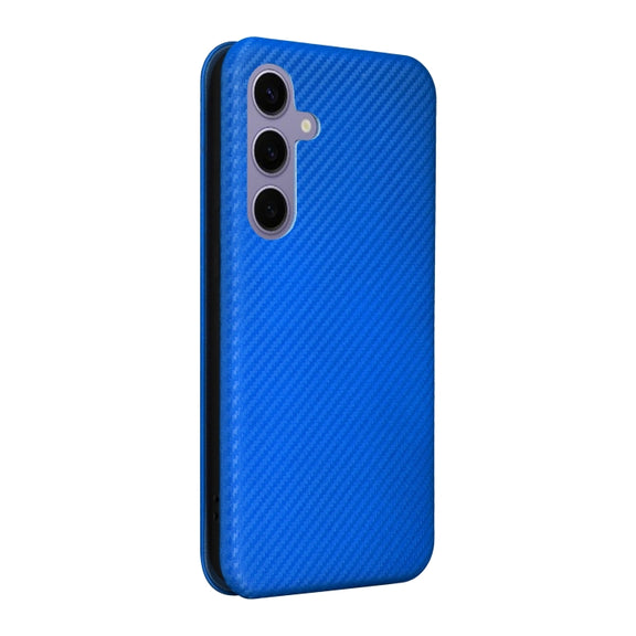 For Samsung Galaxy S25+ 5G Carbon Fiber Texture Flip Leather Phone Case(Blue)