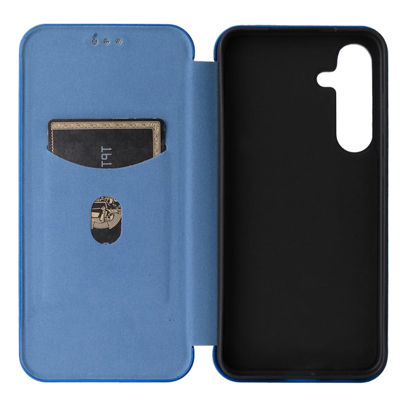 For Samsung Galaxy S25+ 5G Carbon Fiber Texture Flip Leather Phone Case(Blue)