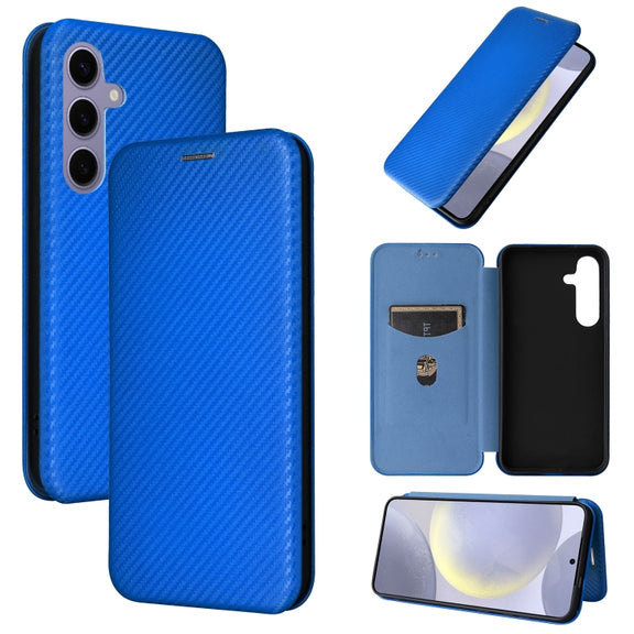 For Samsung Galaxy S25+ 5G Carbon Fiber Texture Flip Leather Phone Case(Blue)
