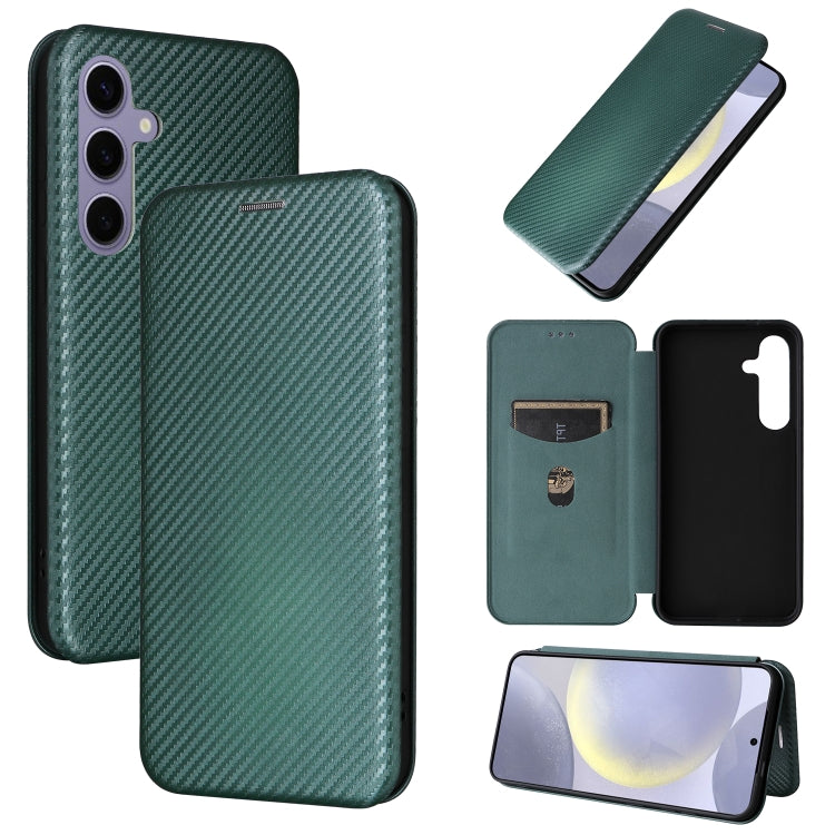 For Samsung Galaxy S25+ 5G Carbon Fiber Texture Flip Leather Phone Case(Green)