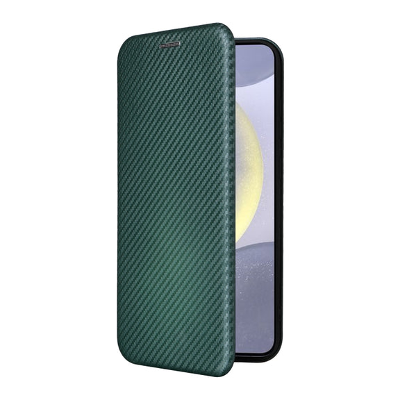 For Samsung Galaxy S25+ 5G Carbon Fiber Texture Flip Leather Phone Case(Green)