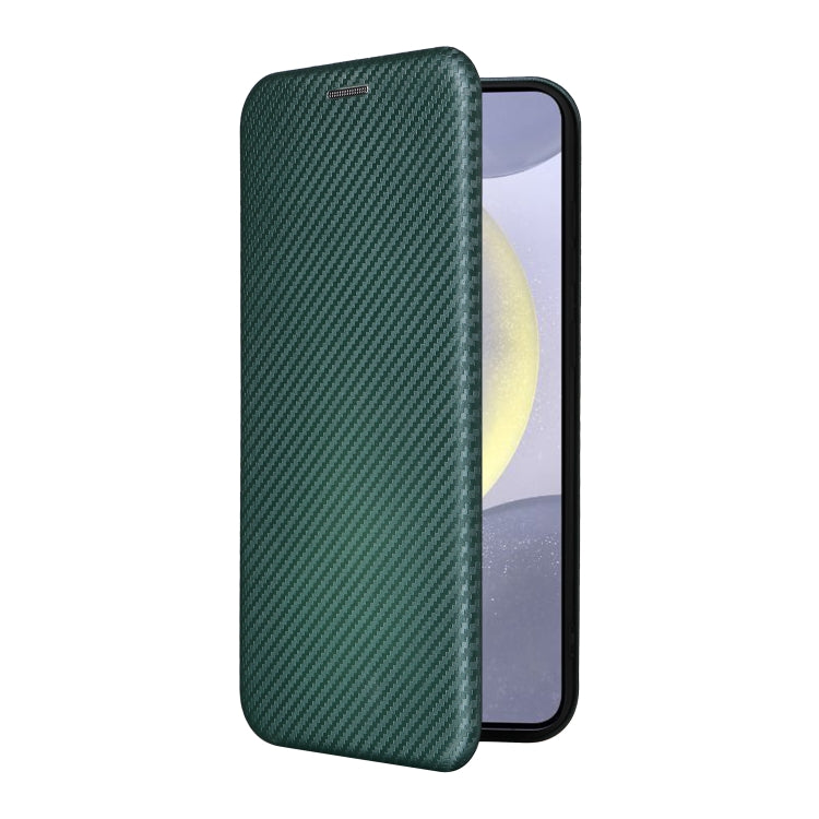 For Samsung Galaxy S25+ 5G Carbon Fiber Texture Flip Leather Phone Case(Green)