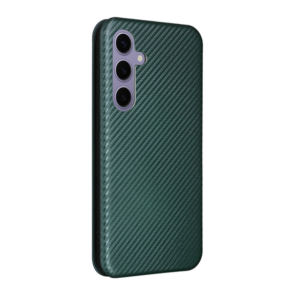 For Samsung Galaxy S25+ 5G Carbon Fiber Texture Flip Leather Phone Case(Green)